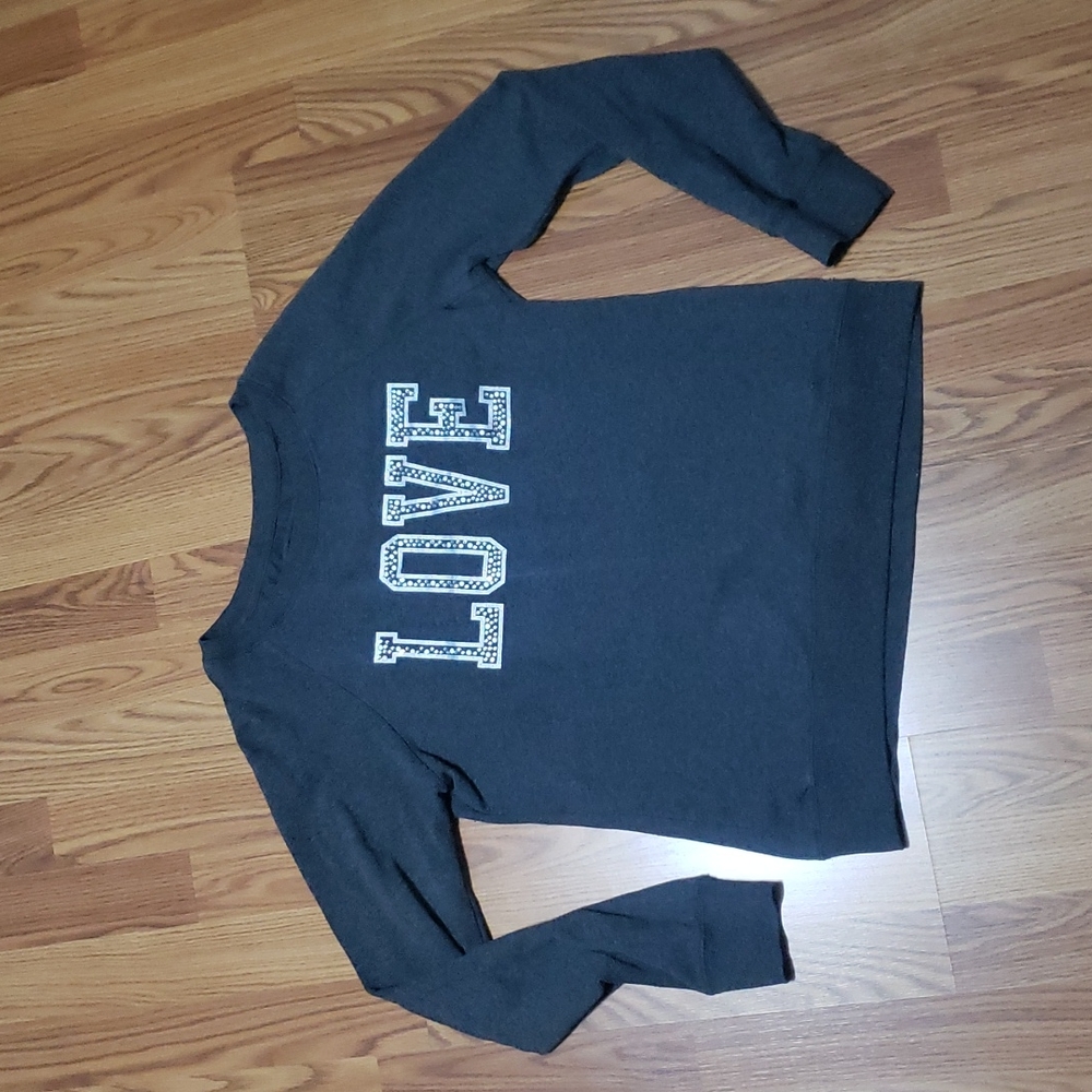 Womens dark gray bejeweled Love Crewneck sweatshirt sweater L reflex juniors